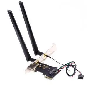 JAENFONG  PCI-E X1 to NGFF A+E/E-Key Wireless Network Card PCI Express Expansion Card Adapter with Dual Antenna for Wifi5 Wifi6 Wifi6E,Bluetooth 5.3(USB Port),Supports Windows 11/10