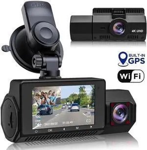 Real 4K 5G WiFi Dual Dash Cam with WiFi GPS,2160P Car Camera with Free App,UHD 4K+1080P Driving recorder,2.45 Inch Car Dash Camera,24/7 Parking Mode,Night Vision,Loop Recording,G-sensor,Support 256GB