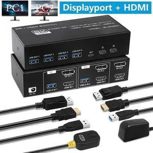 JAENFONG4K 120Hz HDMI + Displayport KVM Switch 2 PC 2 Monitor, 8K@60Hz DP 1.4 + HDMI 2.1 Dual Monitor USB 3.0 KVM Switch, Support Extended & Copy Mode, with Desktop Controller and 2 HDMI+DP+USB Cables JAENFONG4K 120Hz HDMI + Displayport KVM Switch 2 PC 2 Monitor, 8K@60Hz DP 1.4 + HDMI 2.1 Dual Monitor USB 3.0 KVM Switch, Support Extended & Copy Mode, with Desktop Controller and 2 HDMI+DP+USB Cables