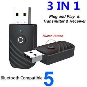 Bluetooth-compatible Dongle 3 in 1 BT5.0 USB Adapter Stereo Audio Transmitter Receiver for TV Computer Car Earphone Headset
