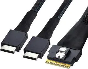 JAENFONG SFF-8654 8i 74Pin to Dual Oculink SFF-8611 PCI-E Ultraport Slimline SAS Slim 4.0 Cable 50cm PCI-Express