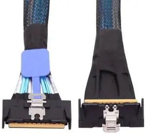 JAENFONG PCI-E 5.0 Mini Cool Edge IO MCIO 74Pin Slimline SAS 8i 74Pin 24 Gbps 90 Degree UP Angled Extension Cable 35cm
