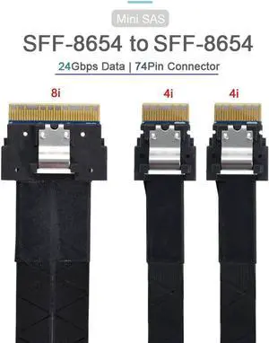 JAENFONG SFF-8654 8i 74Pin Male to Dual SFF-8654 4i 38Pin Male PCI-E Ultraport Slimline SAS Slim 4.0 Cable 40cm PCI-Express