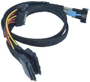 JAENFONG PCIe 5.0 MCIO x8 to 2 x SFF-8639 Cable for U.2 NVMe SSD with 15Pin Power, 1.3feet (40 cm)