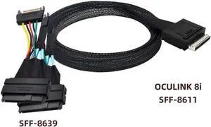 JAENFONG OCuLink PCIe PCI-Express SFF-8611 8x 8-Lane to Dual SFF-8639 U.2 4x SSD Data Active Cable 50cm