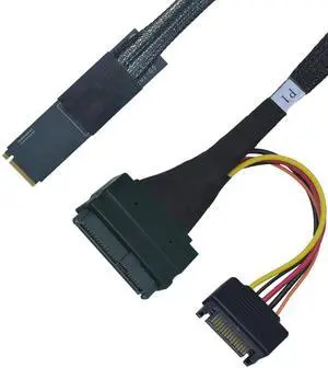 JAENFONG PCIe 5.0 M.2 to U.2 Adapter, M.2 to SFF-8639 U.2 NVMe SSD Cable with 15Pin Power, Right Exit, 1.6ft (50cm)