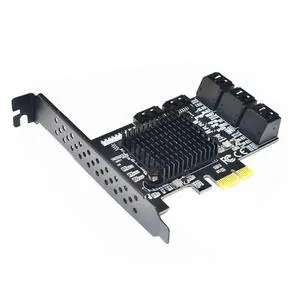 JAENFONG  8 Ports SATA 3.0 to PCIe Expansion Card Adapter Converter with 6 SATA Cables Low Profile Bracket Boot As System Disk for Marvell 88SE9215 Chip with Heat Sink HDD (Only Card)