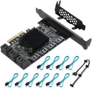 JAENFONG PCIE to SATA 3.0 Card 10 Ports,PCIE to SATA III 6Gbps Expansion Card,ASM1166+JMB575 Chips
