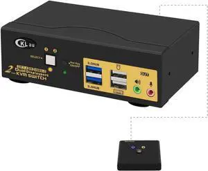 2 Port USB 3.0 Dual Monitor Displayport KVM Switch 2 in 2 Out, Displayport 1.4 8K @30Hz 4K @144Hz with Audio and Cables for 2 Computers Support Hotkey Switching
