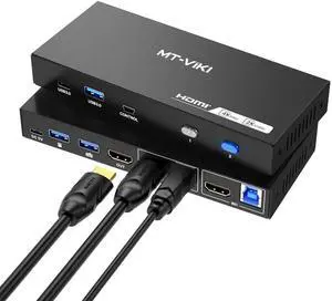 MT-VIKI USB 3.0 KVM Switch HDMI, (3 USB-A+ 1 USB-C), 4K@60Hz/2K@144Hz KVM Switcher, 2 Computers 1 Monitor KVM with 4 USB 3.0 Port
