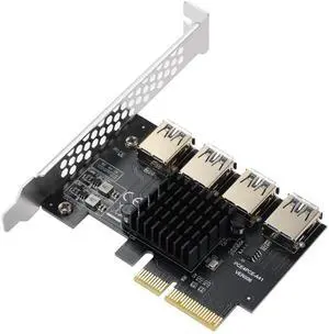 JAENFONG PCI-E 4X to 4 PCIe Slots Riser Card,USB 3.0 Adapter Multiplier Card for Bitcoin Mining