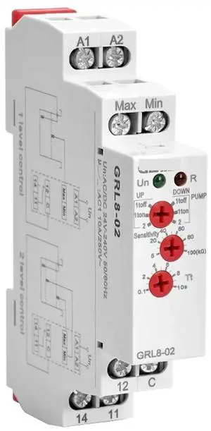 GRL8 Water Level Control Relay with Stainless Sensor AC/DC24V-240V Level Control Sensor 1Pcs(GRL8-02 with Sensor)