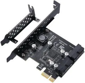 JAENFONG PCIE 1X to 2 Port 19Pin Expansion Card, USB 3.2 GEN1 Super Speed 5Gbps PCI Express Card for Windows 11, 10, 8.1, 8, 7, XP