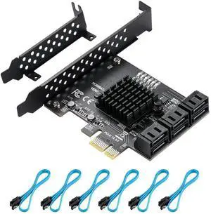 JAENFONG 6-Port PCIe SATA 3.0 Expansion Card - 6 Gbps, Includes 6 SATA Cables and Low Profile Bracket (ASMedia ASM1166)