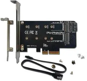 JAENFONG PCIe Adapter for One M.2 NVMe Mkey and One SATA Bkey SSD, PCI-e 4.0 X4 Card Supports NGFF M2 M-Key or B-Key (M+B) SSD of Length 2280,2260,2242,2230, PCIe NVMe Adapter with SATA 3.0 Cable