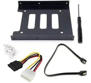 JAENFONG 2.5 to 3.5 Inch Hard Disk Metal Bracket Adapter HDD Holder with IDE 4P Male to SATA 15 Pin Cable SATA 3.0 Cable for Desktop PCSSD Server (Black)