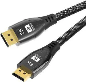 JAENFONG  8K DisplayPort Cable 1.4, 3.3ft Nylon Braided UHD DP Cable (8K@60Hz,4K@144Hz) Ultra High Speed DisplayPort to DisplayPort Cable 32.4Gbps, and HBR3 for PC, Laptop, HDTV Gaming Monitor- Black