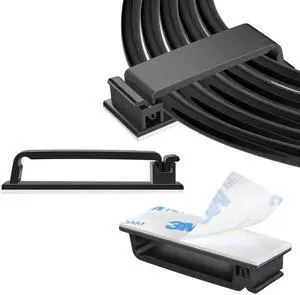 JAENFONG 80 PCS Self Adhesive Cable Clips(XL) Black,Wire Clips Cable Management Wire Organizer Cord Holder for Under Desk, Car, Wall, TV PC Ethernet Cable