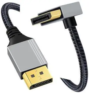 JAENFONG  Down Angled DisplayPort DP to DP Cable 4K 60hz Cable Silver Sleeve Ultra-HD UHD 90 Degree for Desktop Laptop Monitor Graphics Card (100cm)