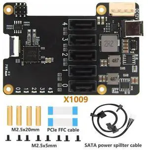 JAENFONG X1009 PCIe to 5-Port SATA Shield HDD Expansion Board SATA3.0 Expansion Board for Raspberry Pi 5