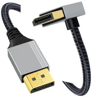 JAENFONG  Up Angled DisplayPort DP to DP Cable 4K 60hz Cable Silver Sleeve Ultra-HD UHD 90 Degree for Desktop Laptop Monitor Graphics Card (100cm)