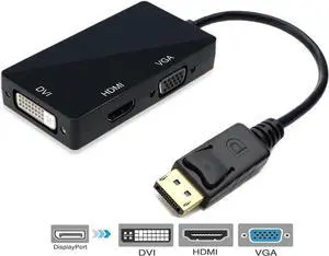 Connects a DisplayPort DP equipped laptop or desktop to an HDTV, monitor, or projector with HDMI/DVI/VGA; Only supports 1 display output at a time,An HDMI/DVI/VGA cable (sold separately) is required,N