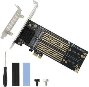 JAENFONG Dual M.2 NVMe to PCIe Adapter with Heat Sink - M-Key B&M Key 2230/2242/2260/2280 SSD NVMe PCIe Card - Low Profile Bracket - Supports PCI-Express X1/X4/X8/X16 Slots