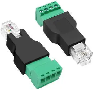 JAENFONG RJ11 Male Solderless Connector to 4 Pin Screw Terminal Adapter RJ11 6P4C Male to Block Connector Splitter Shield Plug for Telephone CCTV Cords Extender 2PCS