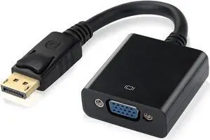 JAENFONG  Black 1080P 20 Pin DP DisplayPort Male To 15 Pin VGA Female Adapter Cable Converter for Macbook, ThinkPad, PC, Laptop, Digital Monitor, Projector, Computers