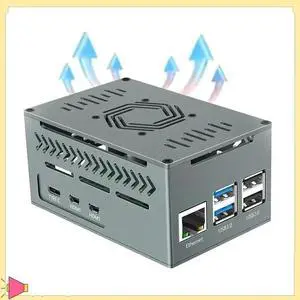 JAENFONG Aluminum Case For Raspberry Pi 5 Includes 4010 PWM Fan, Copper Heatsinks For X1000/X1001/X1003/N04/N05 Pcie Boards