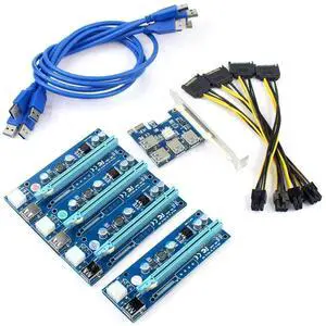 JAENFONG PCIe 1X to 4X Riser Card, PCI Express 16X Slots, USB 3.0 Cable, Compatible with Desktop, Windows, Linux