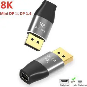 JAENFONG  Mini Displayport to DisplayPort 1.4 Bi-Directional Converter (Female to Male, 8K@60Hz, 2-Pack), 8K Mini DP to DP Adapter for Mac Book Pro/air/Mac