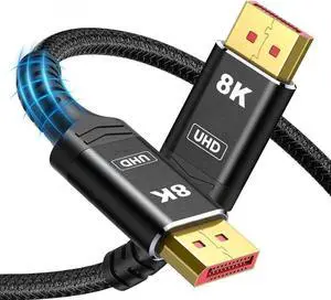 JAENFONG  8K 4K DisplayPort Cable 1.4, 10FT DP Cable [ 8K@60Hz, 4K@144Hz, 2K@240Hz/165Hz/144Hz], Bradied 32.4Gbps High Speed Display Port Cable for Gaming Monitor, HDR/HDCP/FreeSync/G-Sync