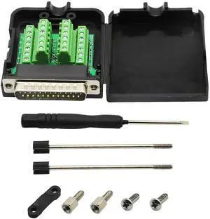 JAENFONG DB25 Breakout Board, DB25 Male D-SUB Connector to DB25 Screw Solderless Wiring Terminal Module Breakout PCB Board Kits with Plastic Case (M Black)