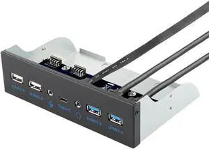 JAENFONG 5.25 Inch Front Panel 7 Ports USB Hub w/ HD Audio & Microphone, USB 3.2 Gen 2(10Gbps) Type-C,2 x USB 3.0 & 2 x USB 2.0 ,3.5mm Audio & Mic ,USB Motherboard Header to PC Case Expansion Adapter