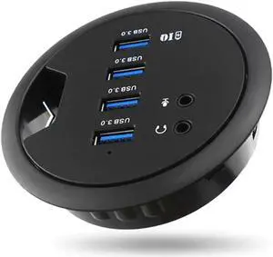 JAENFONG In Desk 4-Port SuperSpeed USB 3.0 HUB Adapter Fits in a 3inch grommet hole and External Stereo Sound Adapter Combo
