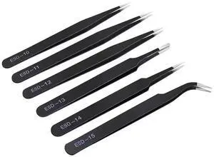 JAENFONG 6PCS Precision Tweezers Set, Upgraded Anti-Static Stainless Steel Curved of Tweezers, for Electronics, Laboratory Work, Jewelry-Making, Craft, Soldering, etc, by kaverme.