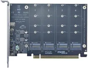 JAENFONG M.2 PCIe Adapter x16 Gen4 for 4 Ports M2 SSDs, PCIe M.2 Expansion Card for 4 M.2 2280 2260 2242 2230 NVMe SSDs M Key