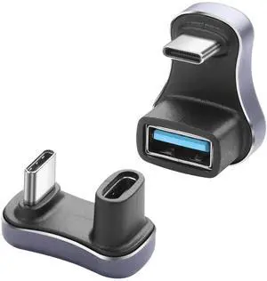 JAENFONG 2Pack U Shape USB C Adapter USB 3.1/3.2 180 Degree 140W Data 10/20Gbps Charge Connector for Laptops/Phone/Tablet(USB A to C+USB C to C)