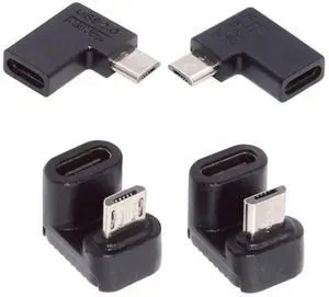 JAENFONG 4 Pack Micro USB 2.0 Connector Micro USB Male to USB C Female 90/180 Degree Angled Connector Adapter