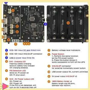 JAENFONG UPS For Raspberry Pi 5 UPS Power Management Board Supports 4 Batteries UPS Module For Raspberry Pi 5