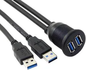 1m Waterproof Dual USB 3.0 Extension AUX Flush Mount Car Mount Extension Cable for Dashboard Panel U3-383-2P-1.0M