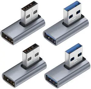 JAENFONG 90 Degree USB 3.1 Adapter,Right Angle USB A Male to Female Adapter for PC,Laptop,USB A Charger and More USB Devices (2-Left&2-Right)