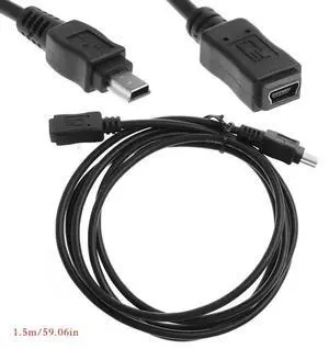 JAENFONG 1Pcs Black Light Adapter Cable 5Feet/1.5m Mini USB B 5pin Male To Female Extension Cable Cord Adapter