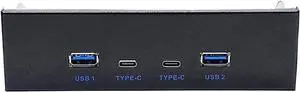 USB 3.2 10Gbps USB Front Panel Hub 5.25 inch Bay 2x Type-C and 2x USB-A 4 Ports USB Computer Case Expansion Adapter,USB 3.2 Motherboard Header 20Pin Key-A Type-E to 4 USB Splitter Adapter -2.6FT Cable
