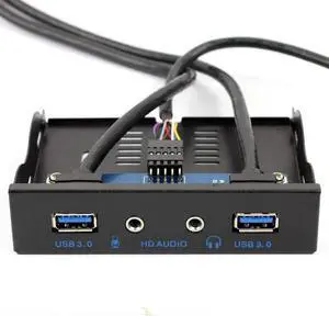 JAENFONG  3.5" Front Panel USB 3.0 Hub, Motherboard 20 Pin to 2 Ports USB 3.0 Splitter, HD Audio Mic Connector Adapter with Internal Floppy Bay Bracket - 2 Feet Cables