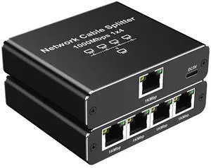 JAENFONG 1 To 4 Gigabit Ethernet Splitter with USB Power Cable 1000Mbps High Speed 4 Devices Simultaneously Networking for Cat6/7/8 Cable