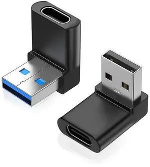 JAENFONG 2 Pack Right Angle USB A to USB C Adapter, 90 Degree Up and Down Angle USB 3.0 Male to Type C Female Connector for PC, Laptop, Tablet and Phones