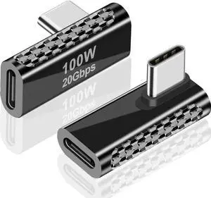 JAENFONG USB C Right Angle Adapter 20Gbps, USB C 90 Degree Adapter, 90 Degree USB C to USB C Adapter Male to Female Support PD 100W Charger for Mac-Book Pro i-Pad Pro, Tablet, Phones 1 PACK