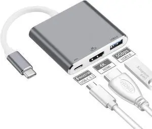 JAENFONG  USB C to HDMI Multiport Adapter USB 3.1 Gen 1 Thumderbolt 3 to HDMI 4K Video Converter/USB 3.0 Hub Port PD Quick Charging Port with Large Proj